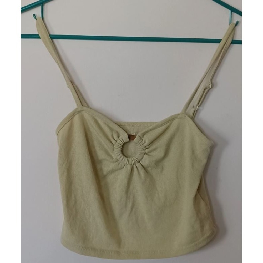 American Eagle Kid Jrs Sz M Pale Lime‎ Top Ring Detail Cropped Camisole Y2K Boho